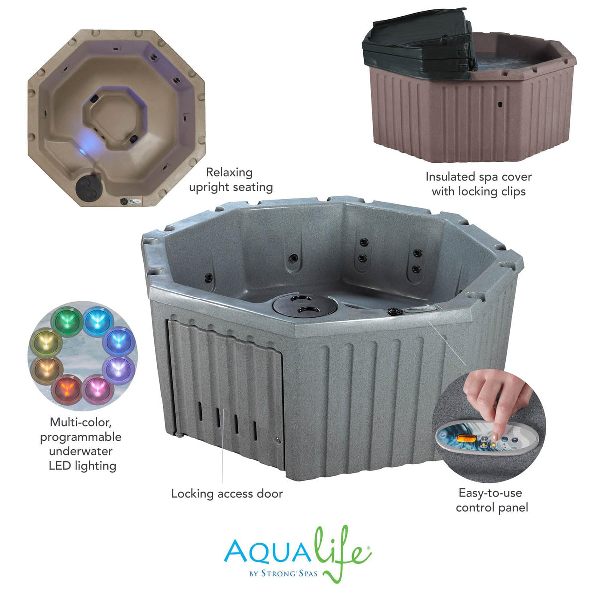 AquaLife Invi 5-Person Hot Tub with 11 Hydro Jets, LED Lighting & Insulated Cover C Non-Lounger Spa for Relaxation & Therapy