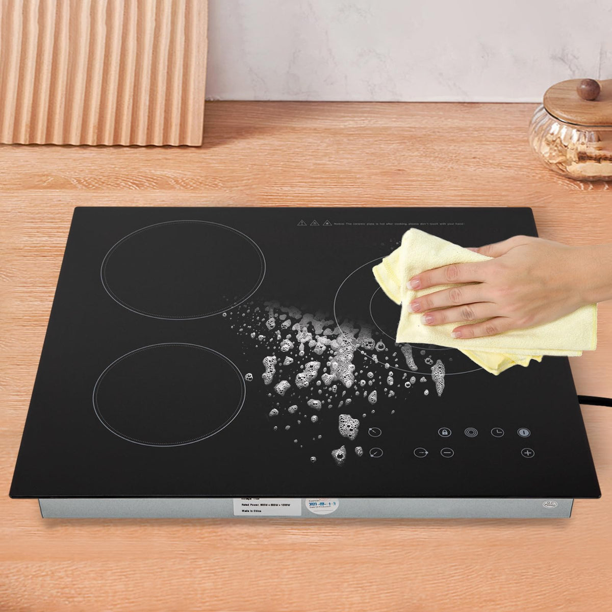 3000W 110V Cooktop Portable 4 Burners Electric Built-in Cooktop Sensor Touch Control Countertop Electric Hot Plate with Kid Safety Lock and 2H Timer