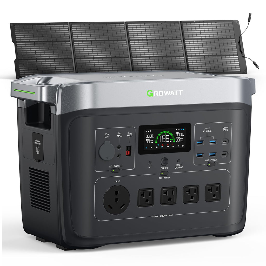 GROWATT Portable Power Station INFINITY 2000 Black Electric Solar Generator2048Wh LifePO4 Battery,2400W AC Output for Home Use, Outdoor Camping