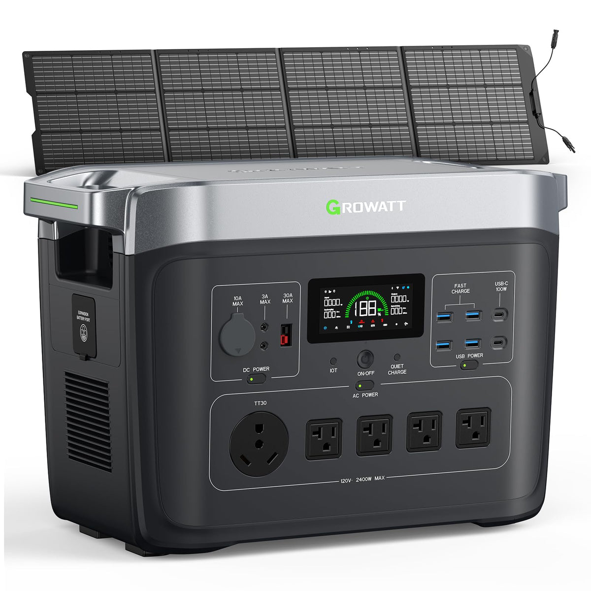 GROWATT Portable Power Station INFINITY 2000 Black Electric Solar Generator2048Wh LifePO4 Battery,2400W AC Output for Home Use, Outdoor Camping
