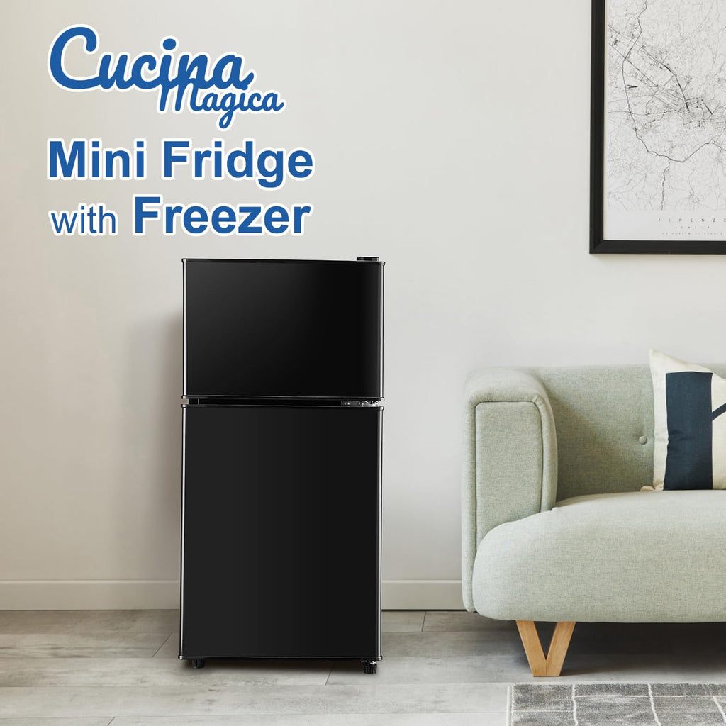 4.2 Cu Ft Mini Fridge for Bedroom, 2 Door Small Fridge, 7 Level Thermostat, LED Light, Small Refrigerator for Bedroom, Office, Dorm
