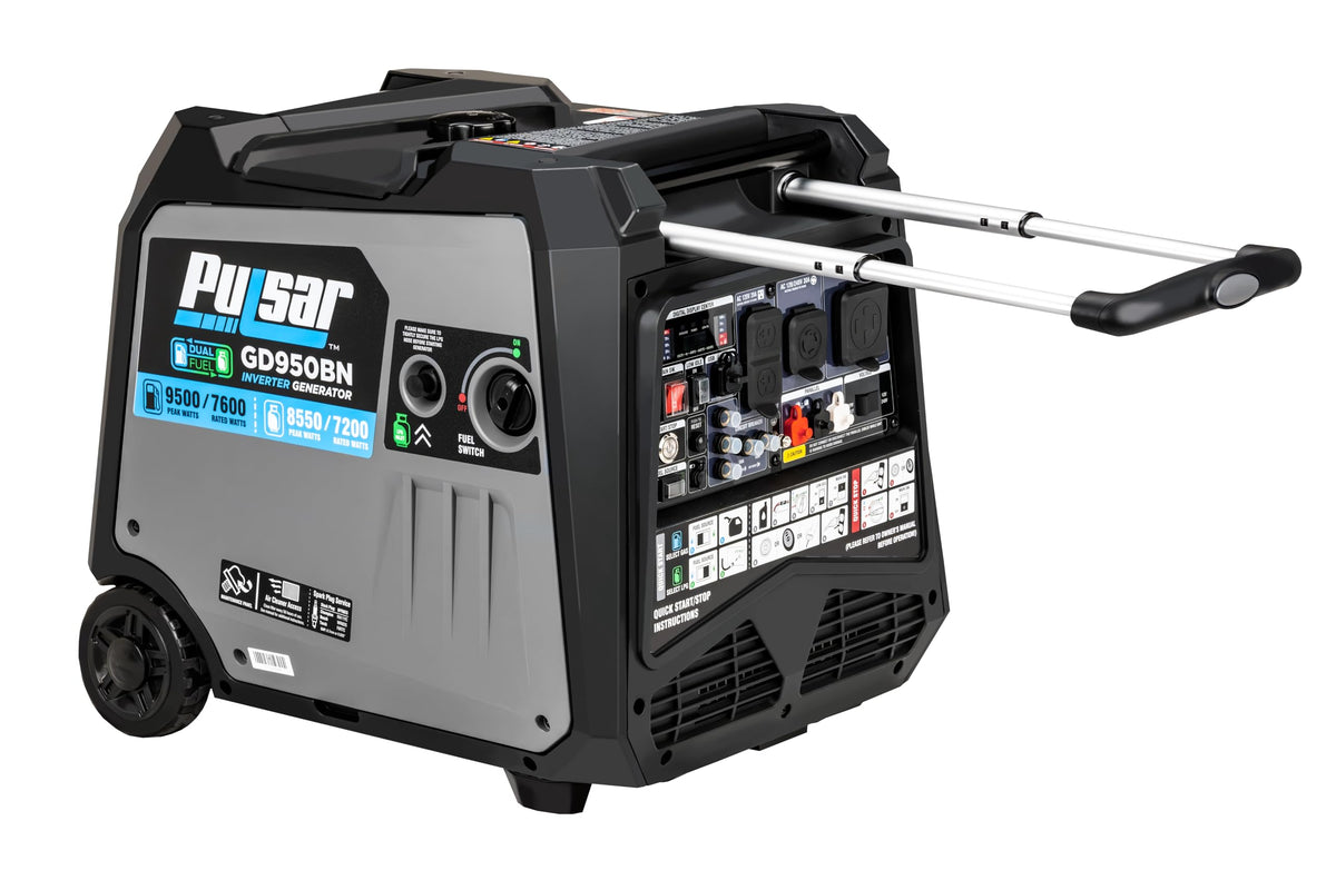 Pulsar GD10KBN 10500W Dual Fuel Home Backup Portable Inverter Generator with Wheel Kit and Electric Start RV Ready