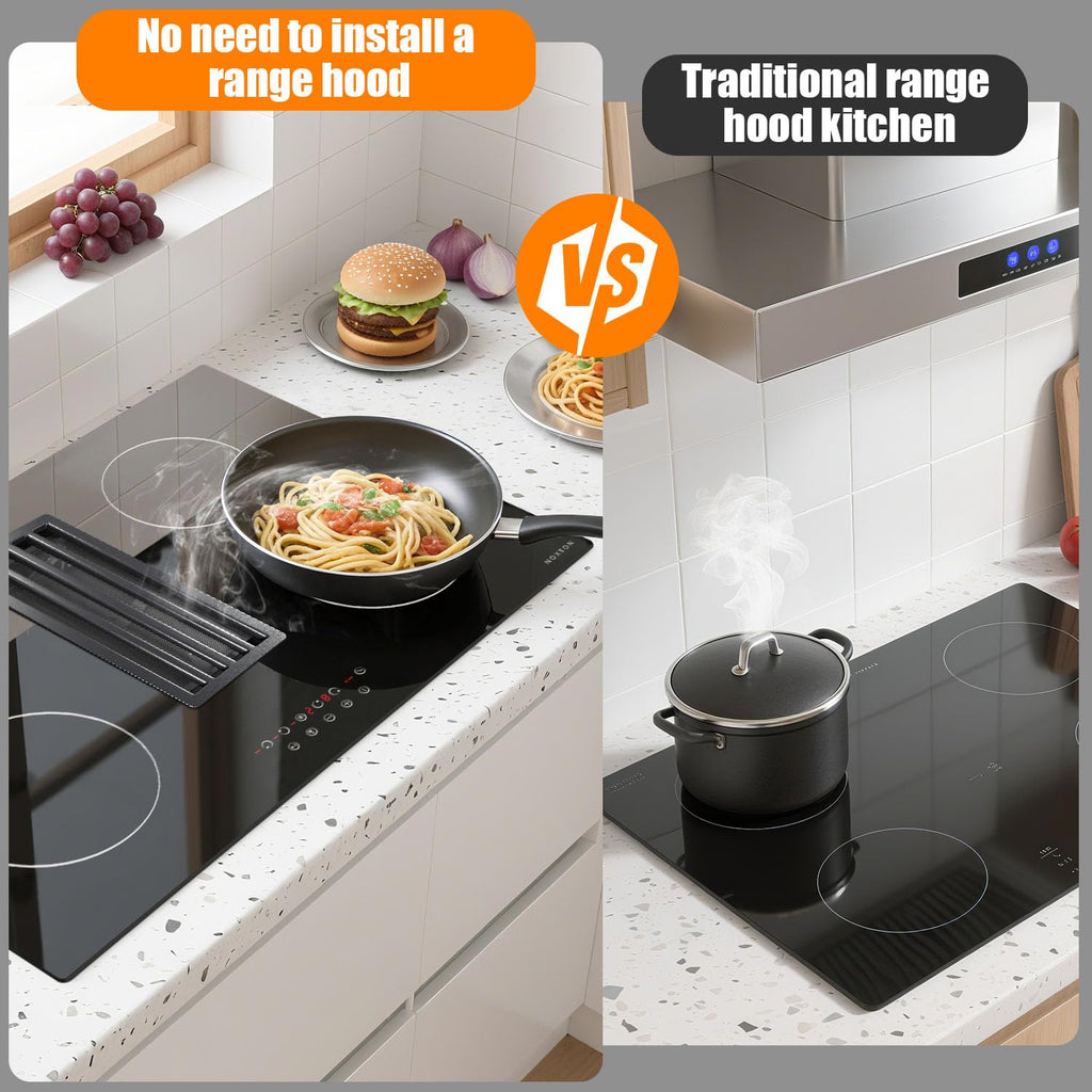 Noxton 30 Inch Electric Cooktop, 8400W 5 Burners Built-in Radiant Electric Stove Top, Slider Control, 9 Power Levels, Child Safety Lock, Timer, 220