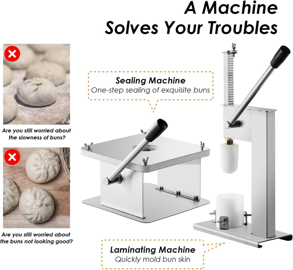 bao zi Maker Machine - Stuffed Bun Making Machine Semi Automatic, 3 mold sizes, 500/h, Easy to Clean, Stainless Steel bao zi Making Mold for Home and