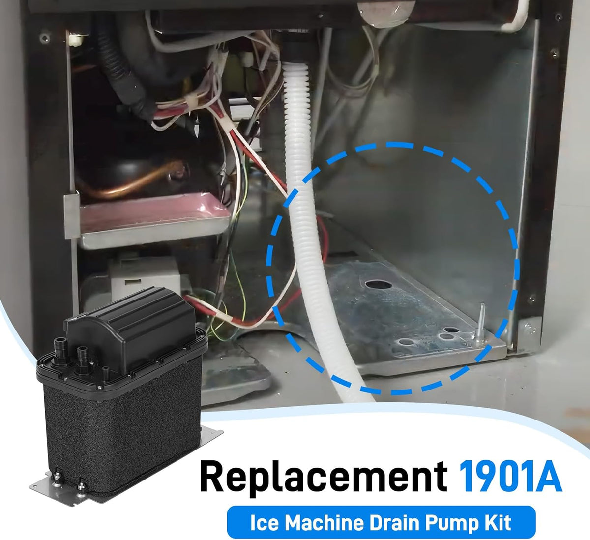 1901A Drain Pump Compatible with Whirlpool, Ice Machine Drain Pump Replaces 1901, 2185528, 2208534, 2310253, AH3650734, EA3650734, PS3650734