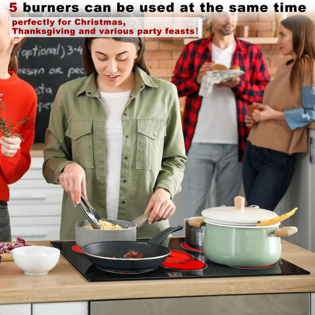 Noxton 30 Inch Electric Cooktop, 8400W 5 Burners Built-in Radiant Electric Stove Top, Slider Control, 9 Power Levels, Child Safety Lock, Timer, 220