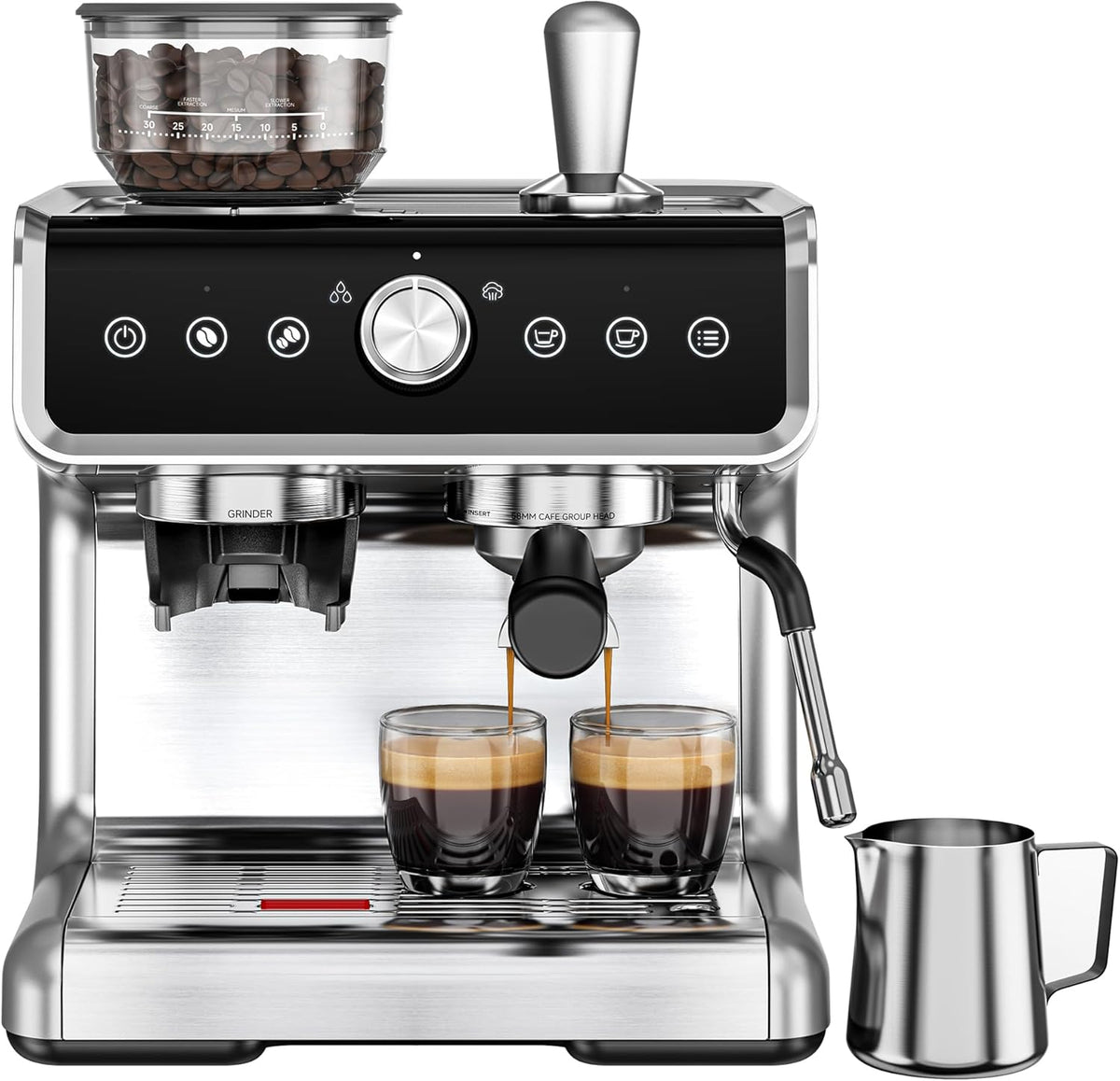 EUHOMY Espresso Machine with Grinder, 20 Bar Coffee Maker with Milk Frother Steam Wand, Professional Expresso Coffee Machines with Removable Water