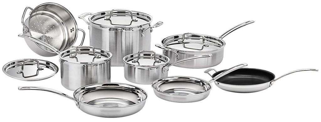 Cuisinart 12-Piece Cookware Set, MultiClad Pro Triple Ply Stainless Steel Cookware Set, Heat Surround Technology, Cool Grip Stick Handles, Oven Safe