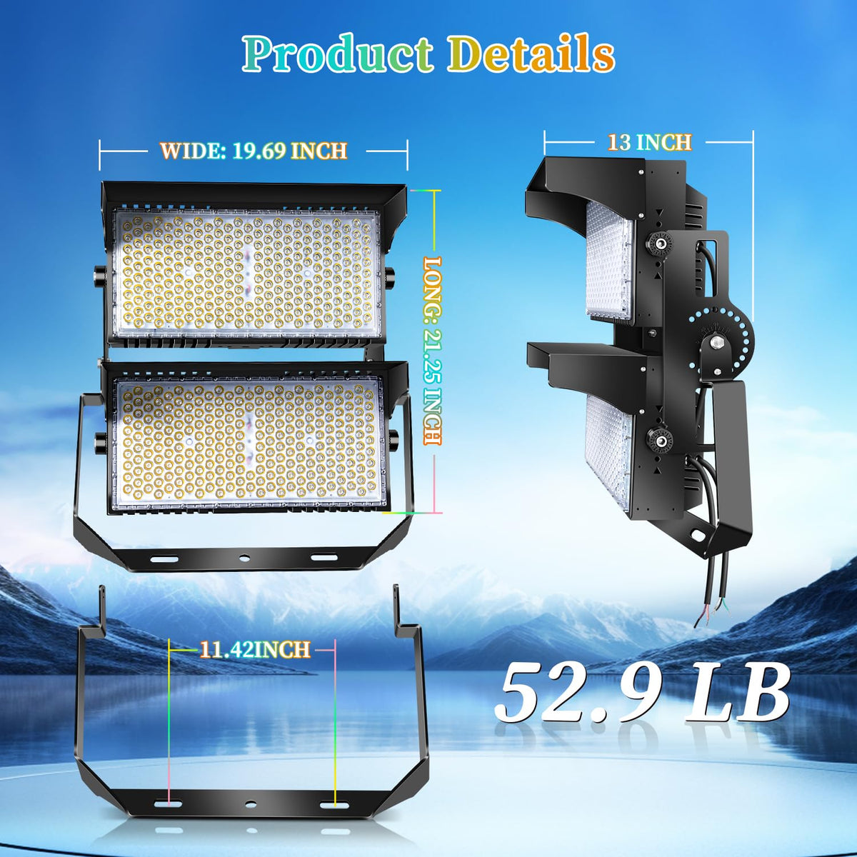 Juyace 240W LED Stadium Lights Outdoor 1500 Watt Equivalent Wider Lighting Angle Led Flood 100-277V 36000LM 5000K Daylight Commercial Arena for