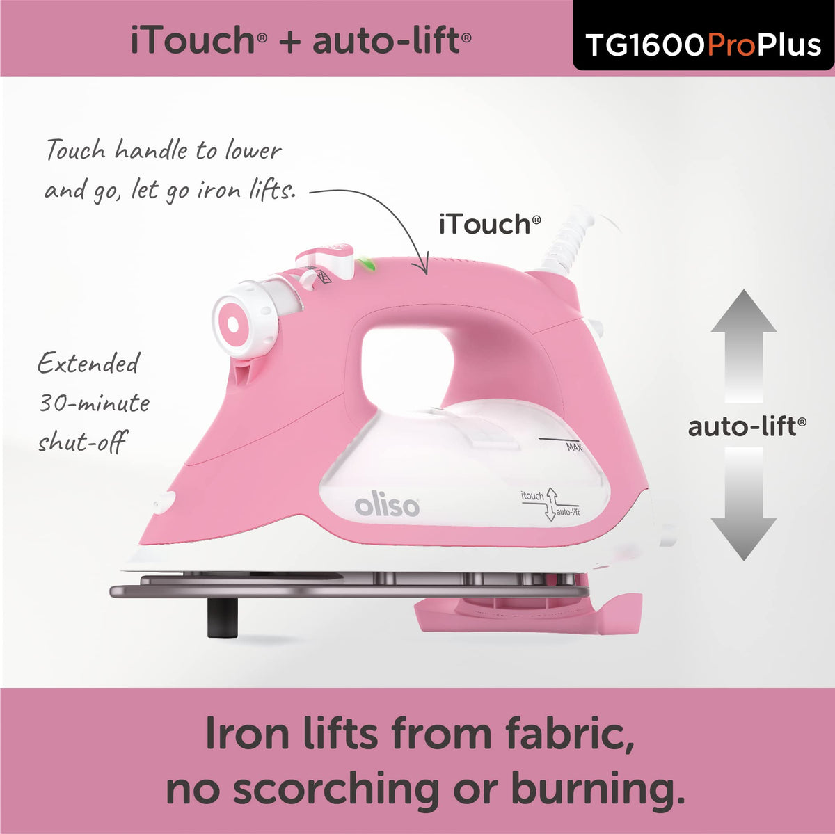 oliso TG1600 ProPlus Smart Iron with Auto-Lift C 1800 Watt Steam Iron for Clothes, Sewing, Quilting & Crafting C Diamond Ceramic-Flow Soleplate
