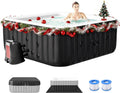 Blow Up Inflatable Hot Tub, 4-6 Person Large Square Portable Hot Tub, Leak-Proof PVC Outdoor Spa with 130 Air Jets, Heater Pump and Insulated Cover