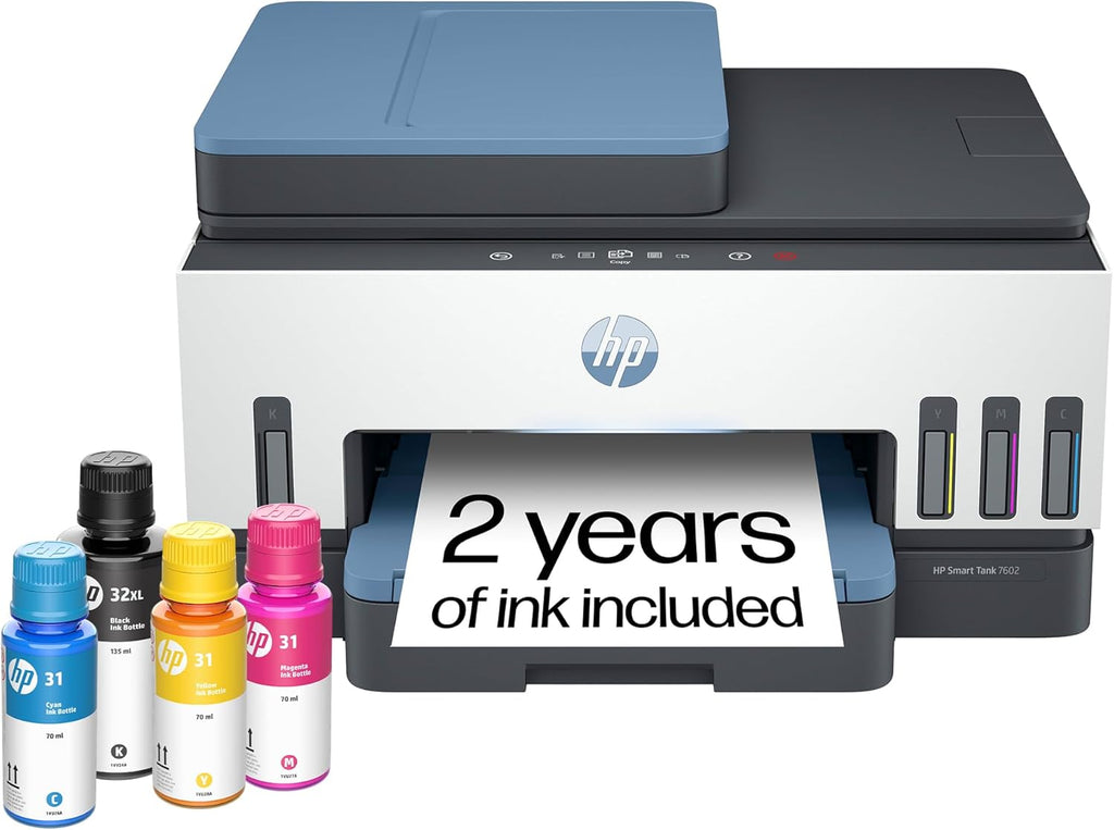 HP Smart Tank 7602 Wireless All-in-One Ink Tank Printer, Scanner, Copier with 2 Years of Ink Included, Best-for-Home Office, Cartridge-Free