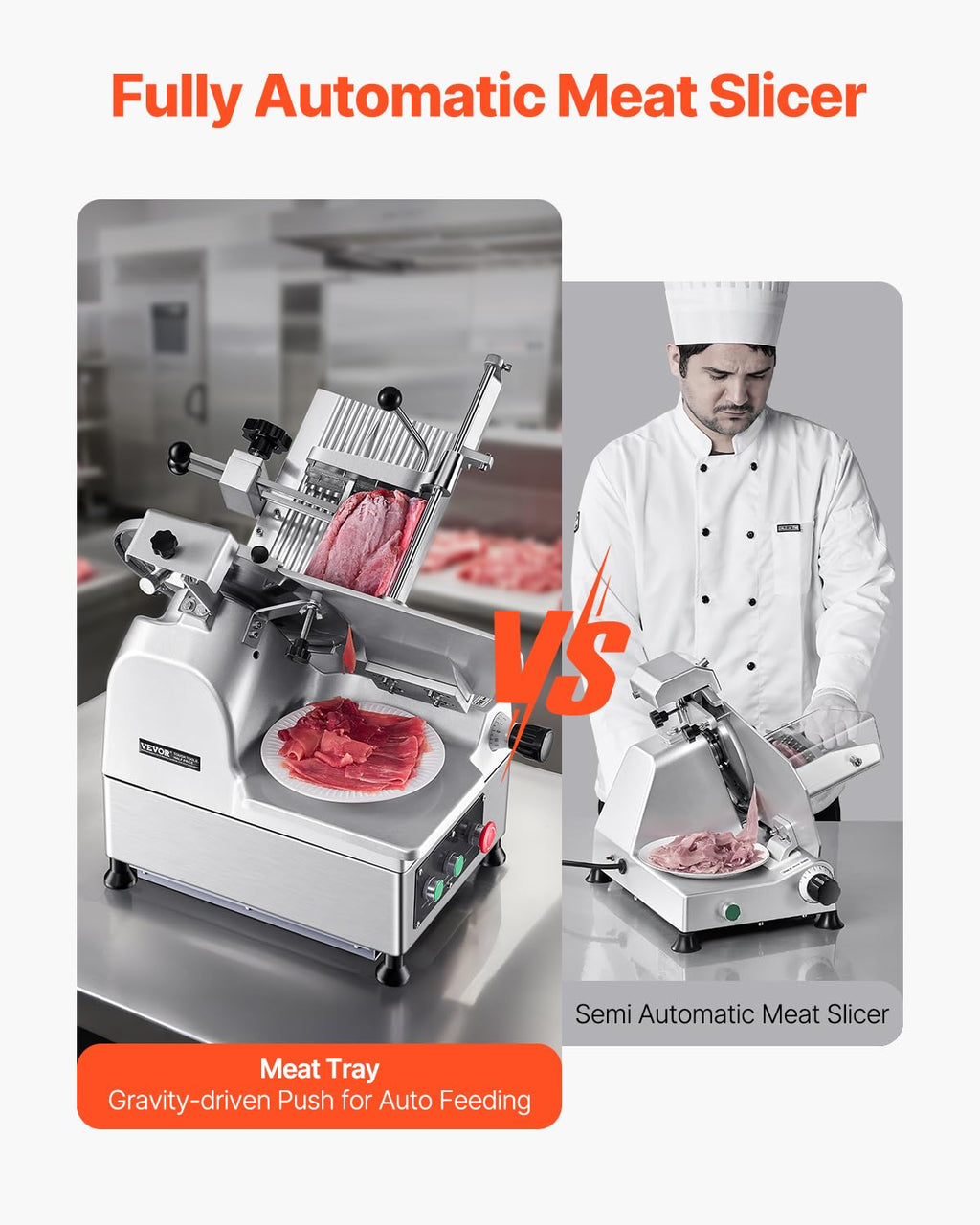 VEVOR Commercial Meat Slicer, 10 inch Electric Food Slicer, 240W Frozen Meat Deli Slicer, Premium Chromium-plated Steel Blade Semi-Auto Meat Slicer