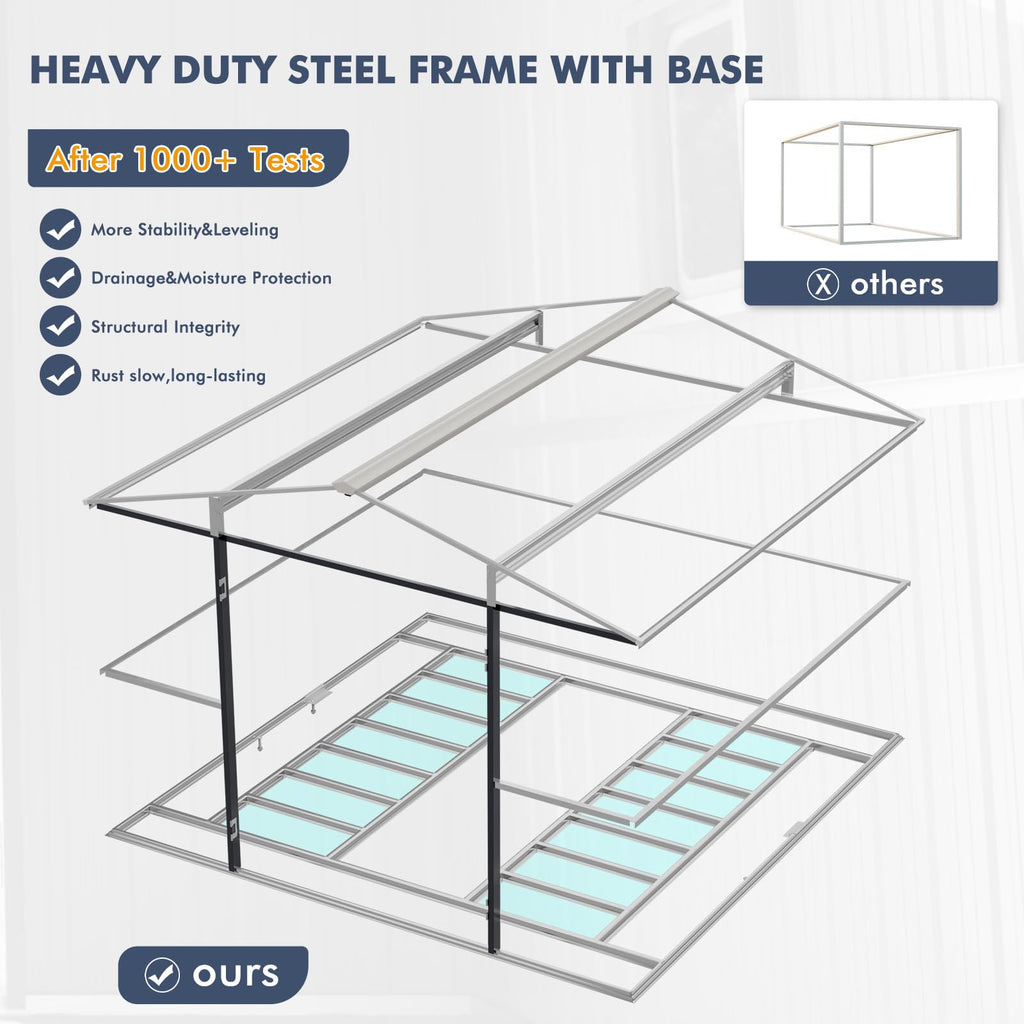10x12 FT Metal Outdoor Storaged Shed with Floor Base Waterproof Heavy Duty Reinforced Frame with Unique Clear Roof Skyview Windows Air Vent for