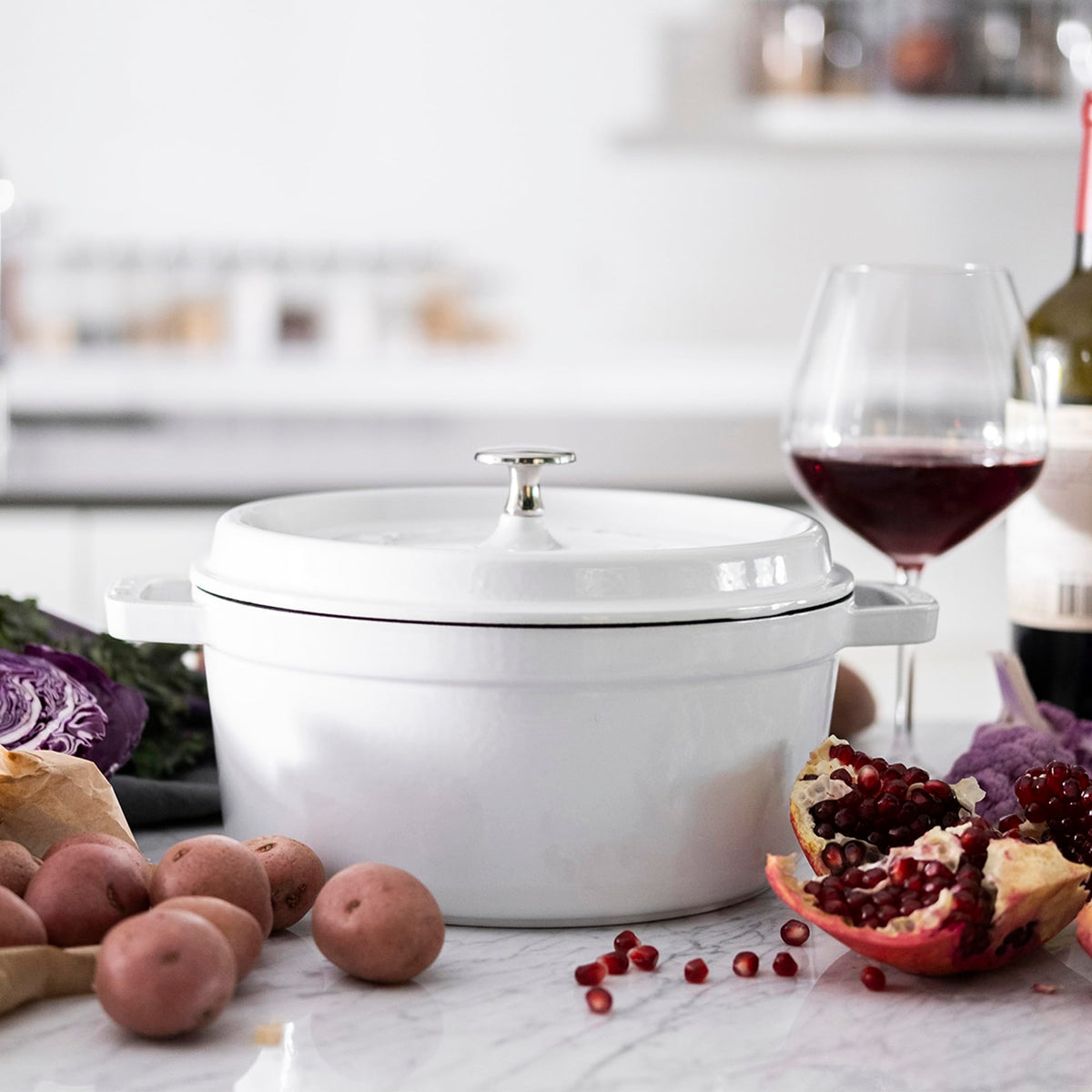 Staub Cast Iron 7-qt Round Cocotte - White Truffle, Made in France