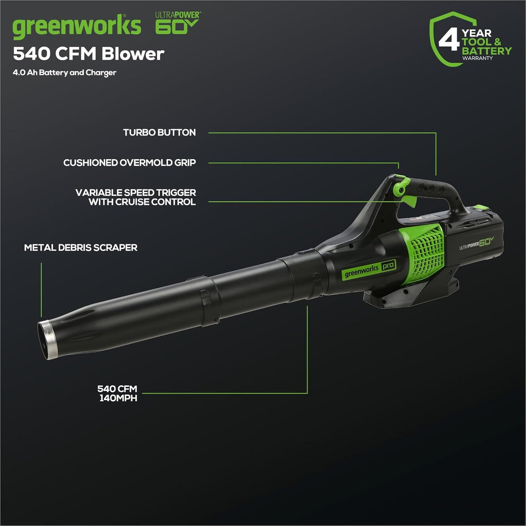Greenworks 60V 13" Cordless String Trimmer & Leaf Blower Combo Kit, 4.0 Ah Battery and Charger Included