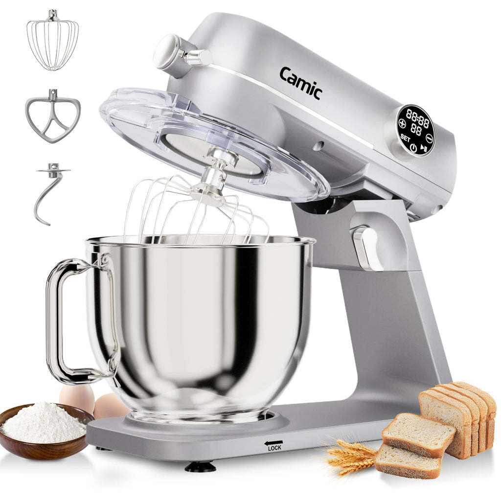 8.45 QT All Metal Stand Mixer,10 Speed Large Capacity Kitchen Mixer with Digital Timer & Tilt-Head, Electric Mixer with Whisk Dough Hook Mixing