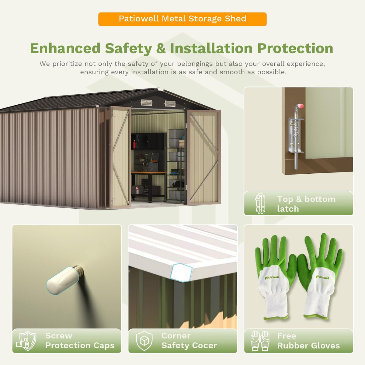 Patiowell 10 x 12 FT Metal Storage Shed for Outdoor, Steel Yard Shed with Design of Lockable Doors, Utility and Tool Storage for Garden, Backyard
