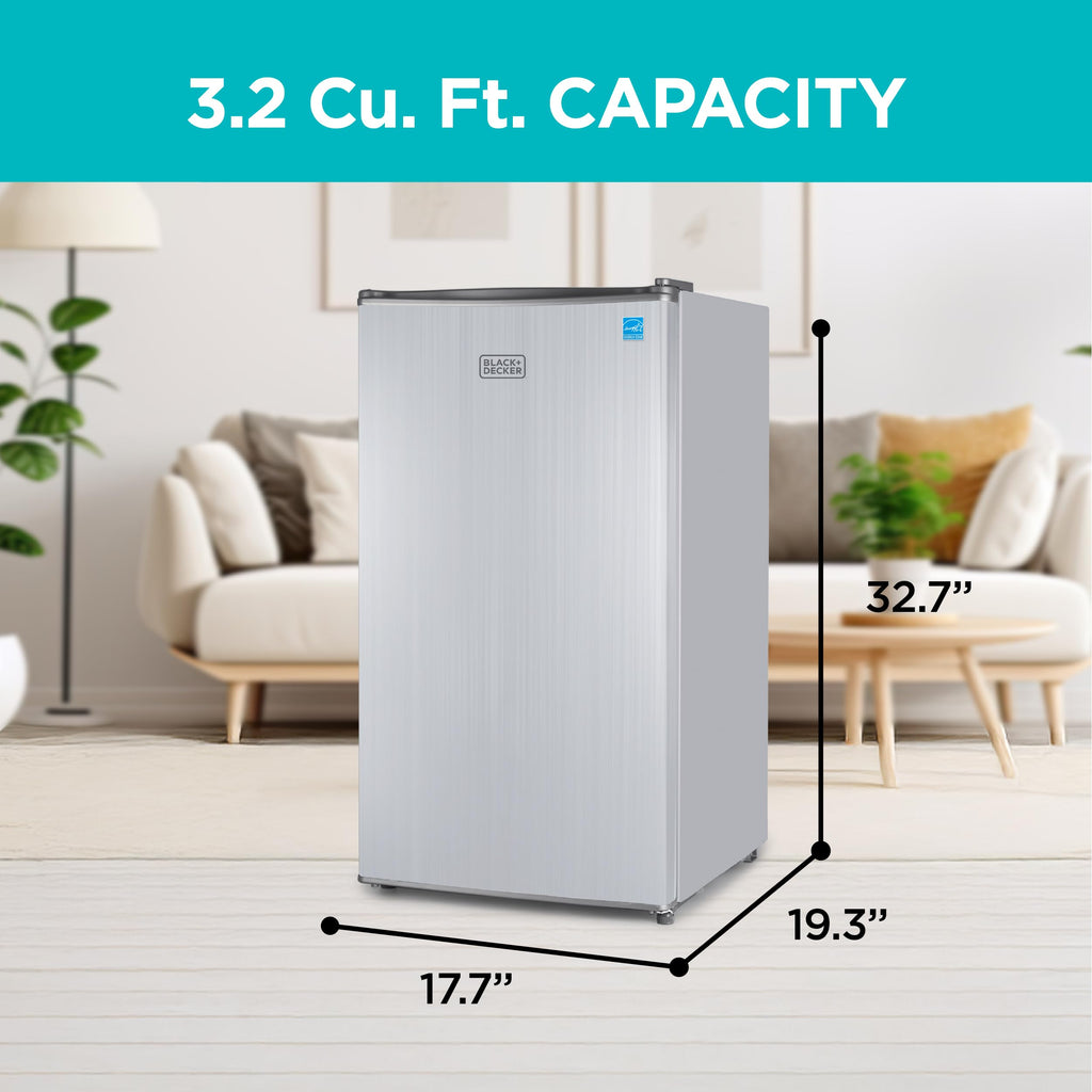 BLACK+DECKER 1.7 Cu. Ft. Compact Refrigerator, ENERGY STAR Certified, Single Door Mini Fridge with Chiller Compartment, Personal Fridge for Home or
