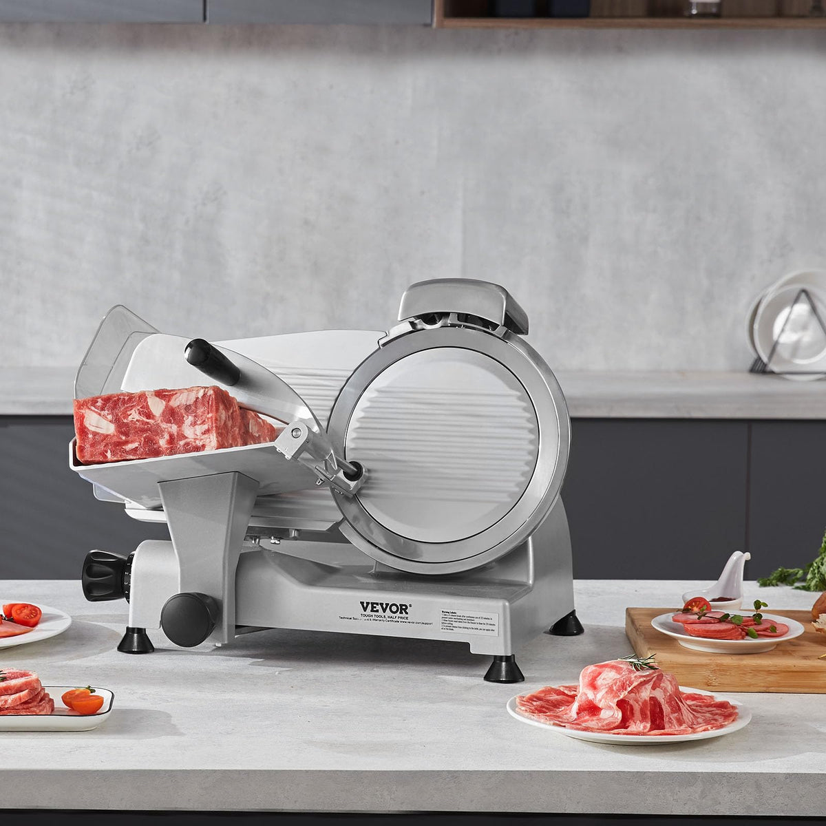 VEVOR Commercial Meat Slicer, 10 inch Electric Food Slicer, 240W Frozen Meat Deli Slicer, Premium Chromium-plated Steel Blade Semi-Auto Meat Slicer