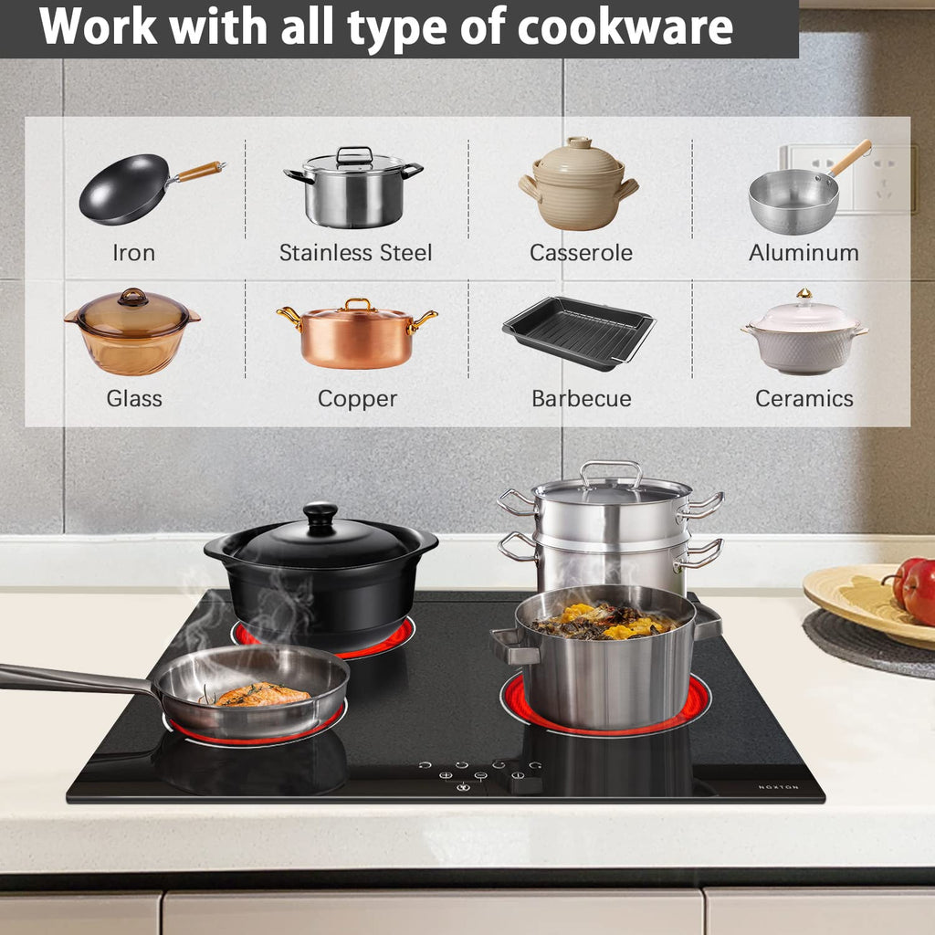 Noxton 30 Inch Electric Cooktop, 8400W 5 Burners Built-in Radiant Electric Stove Top, Slider Control, 9 Power Levels, Child Safety Lock, Timer, 220