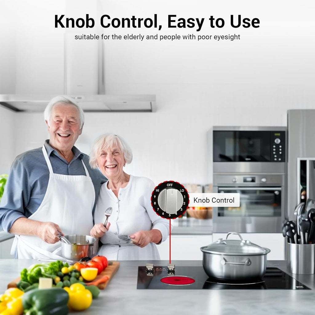 Electric Cooktop 2 Burner, 21 Inch Double Electric Stove Top Mechanical Knob Control Built-in 3700W Large Ceramic Stove Top, 9 Heating Level, 220