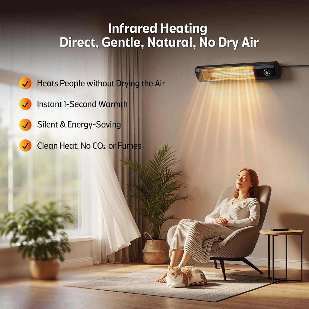 Outdoor Electric Patio Heater, 42-inch 1500W Infrared Tower Heater with 9 Heat Settings & 9H Timer, IPX5 Waterproof, Safety Lock, Tip-Over & Overheat