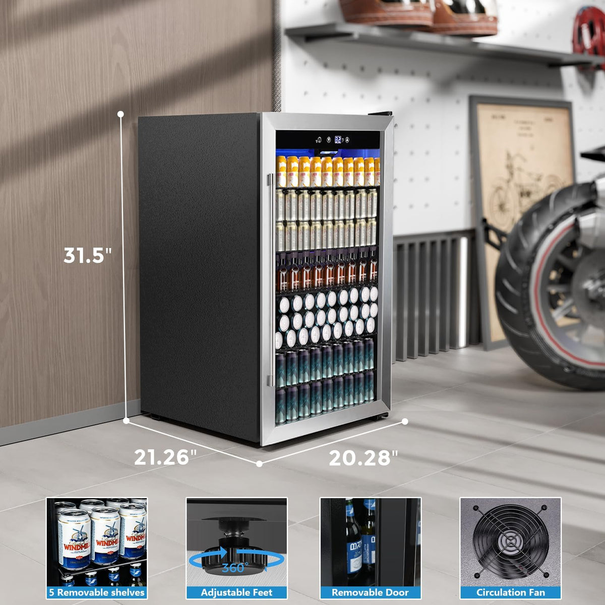 COWSAR 4.5 Cu.Ft Wine Fridge 37 Bottle, ETL Approved Freestanding Wine Cooler 145 Can Beverage Refrigerator with Stainless Steel Reversible Glass