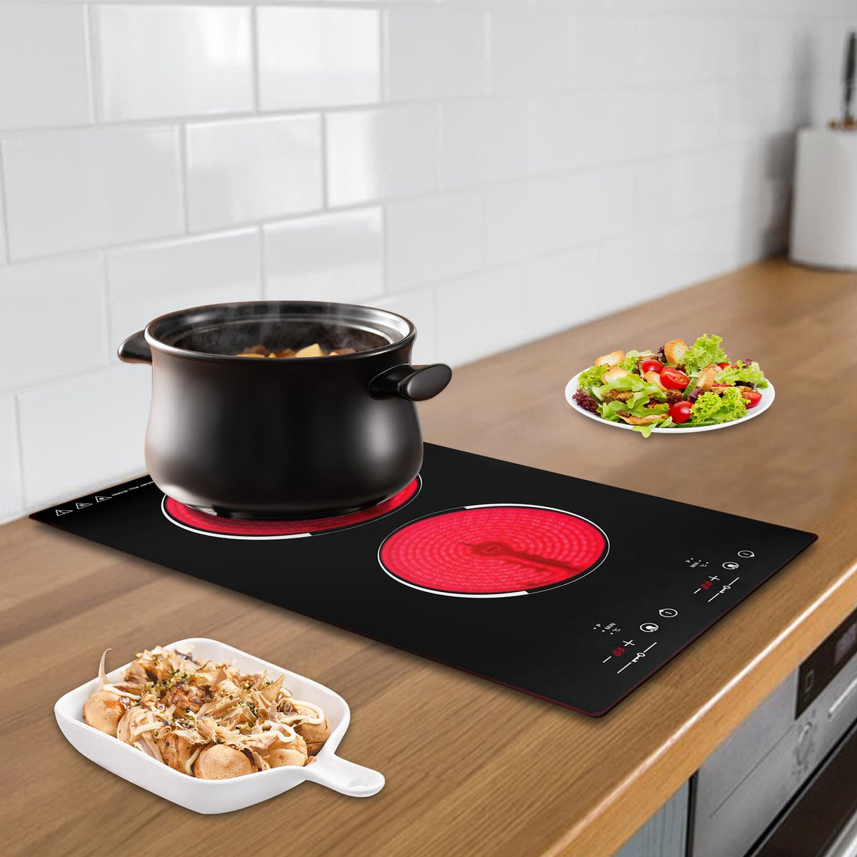 3000W 110V Cooktop Portable 4 Burners Electric Built-in Cooktop Sensor Touch Control Countertop Electric Hot Plate with Kid Safety Lock and 2H Timer