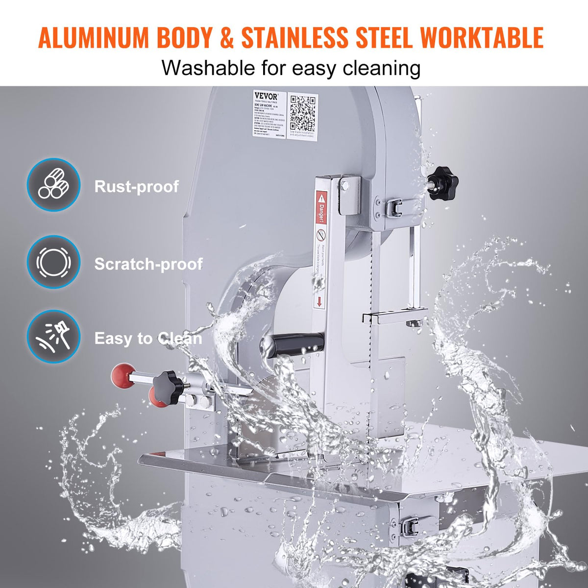 Commercial Electric Meat Bandsaw, 1500W Stainless Steel Countertop Bone Sawing Machine, Workbeach 19.3" x 15", 0.16-7.9 Inch Cutting Thickness