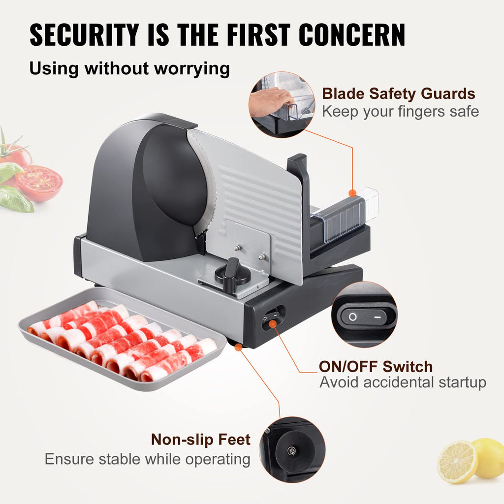 VEVOR Commercial Meat Slicer, 10 inch Electric Food Slicer, 240W Frozen Meat Deli Slicer, Premium Chromium-plated Steel Blade Semi-Auto Meat Slicer