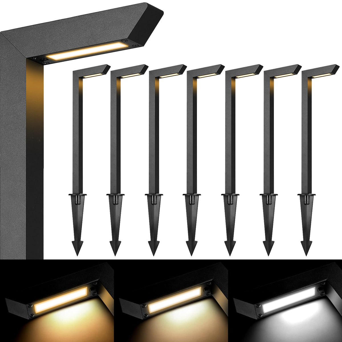 Gardencoin 3CCT LED Low Voltage Landscape Pathway Light, 12V Premium 3000K/4000K/5000K Selectable Path Lights Wired, Modern Walkway Lights Outdoor