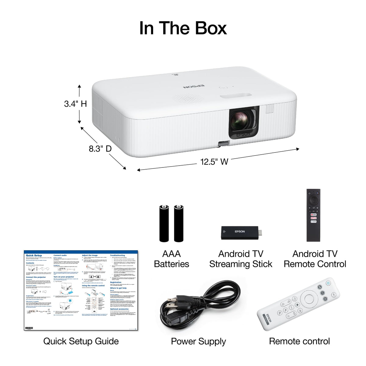 Epson EpiqVision Flex CO-W01 Portable Projector, 3-Chip 3LCD, Widescreen, 3,000 Lumens Color/White Brightness, 5 W Speaker, 300-Inch Home