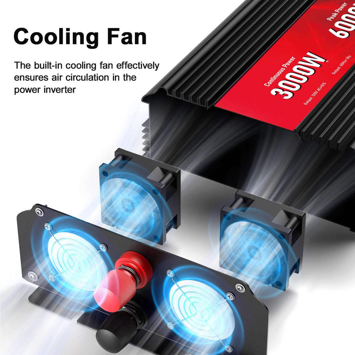 Pure Sine Wave Power Inverter, 3000W 12V DC to 110V/120V AC, Peak 6000W - Remote Control, 4 AC Outlets, Dual USB, LED Display, Terminal Blocks for