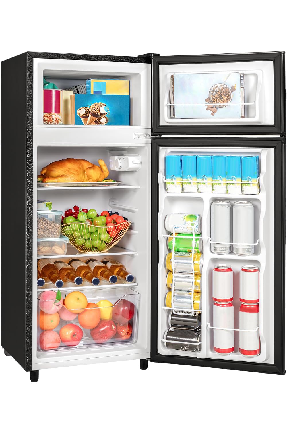 Double Door Refrigerator with Freezer, 3.5 Cu.Ft, Small Fridge with Freezer, 7 Settings Temperature Adjustable, Mini Refrigerator for Office Dorm