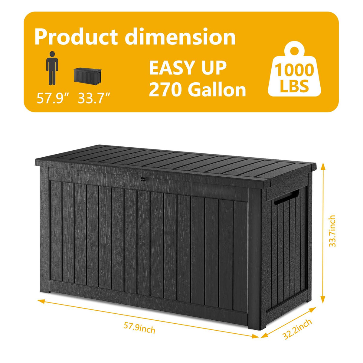Mersco 320 Gallon Double-Wall Resin Deck Box - Lockable Waterproof Outdoor Storage Box, 1000lbs Capacity & Doubles as Seating for Patio Furniture