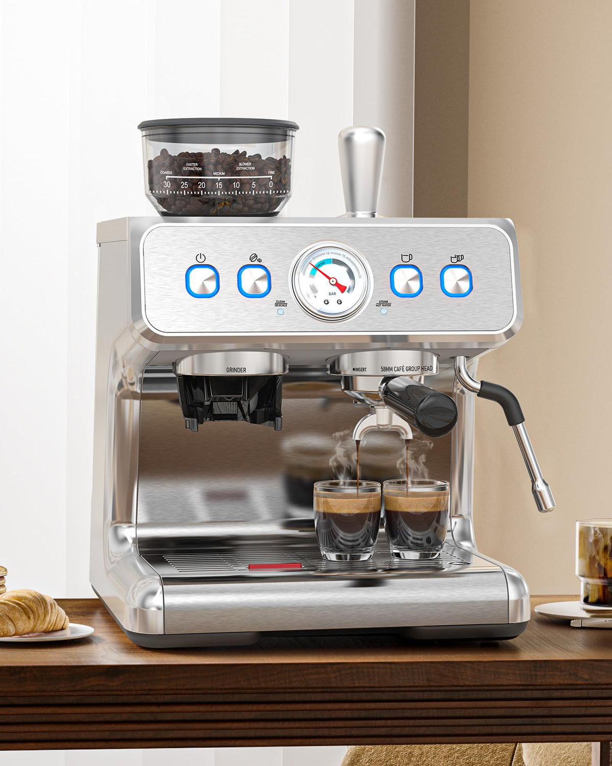 (2025 Upgrade)20 Bar Espresso Machine with Grinder & Milk Frother Steam Wand, Tamping Tools, Expresso Coffee Machines 58mm Commercial Espresso Maker