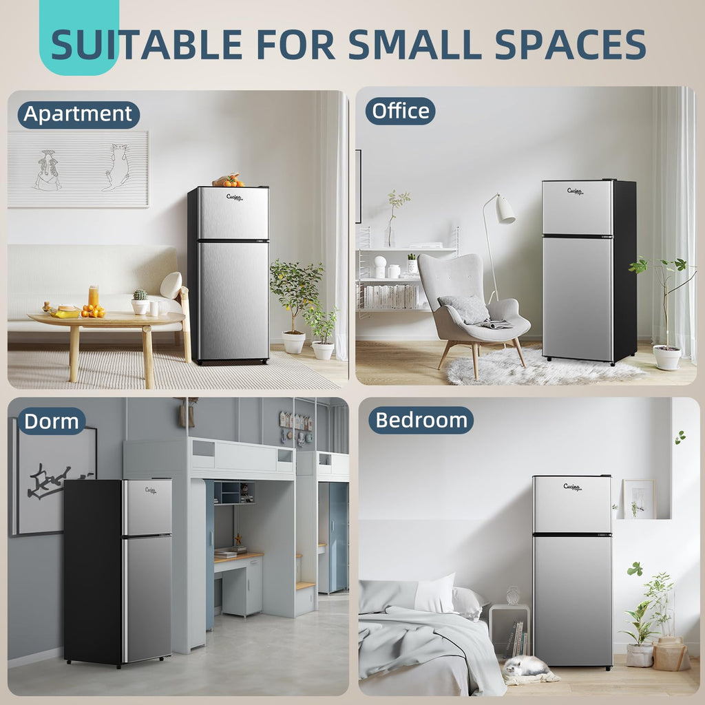 4.2 Cu Ft Mini Fridge for Bedroom, 2 Door Small Fridge, 7 Level Thermostat, LED Light, Small Refrigerator for Bedroom, Office, Dorm