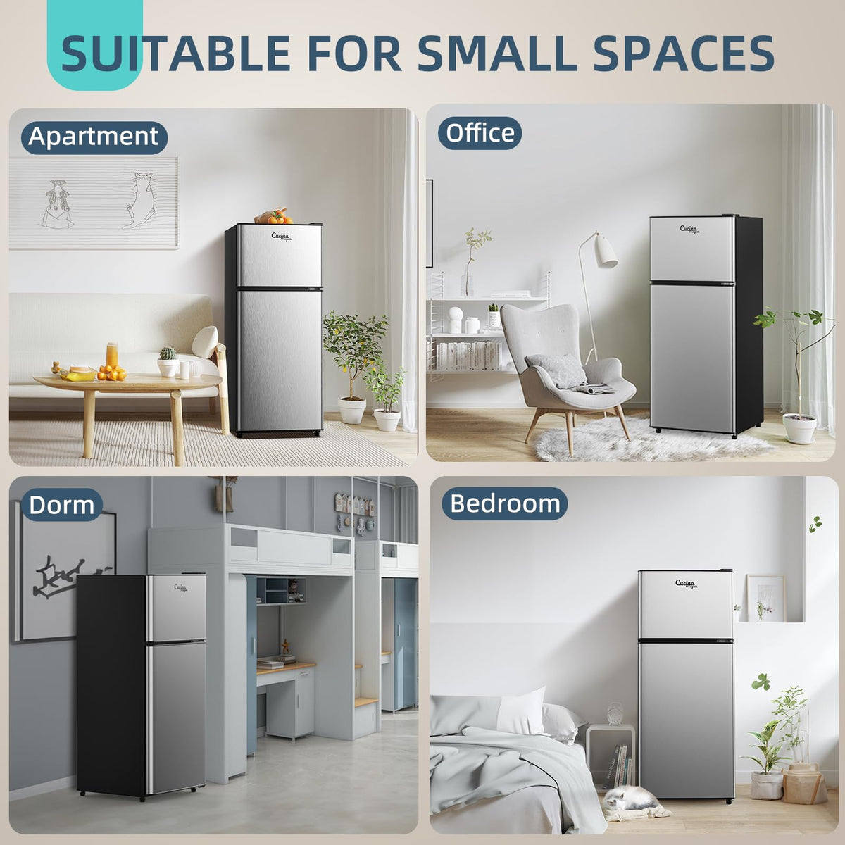 4.2 Cu Ft Mini Fridge for Bedroom, 2 Door Small Fridge, 7 Level Thermostat, LED Light, Small Refrigerator for Bedroom, Office, Dorm