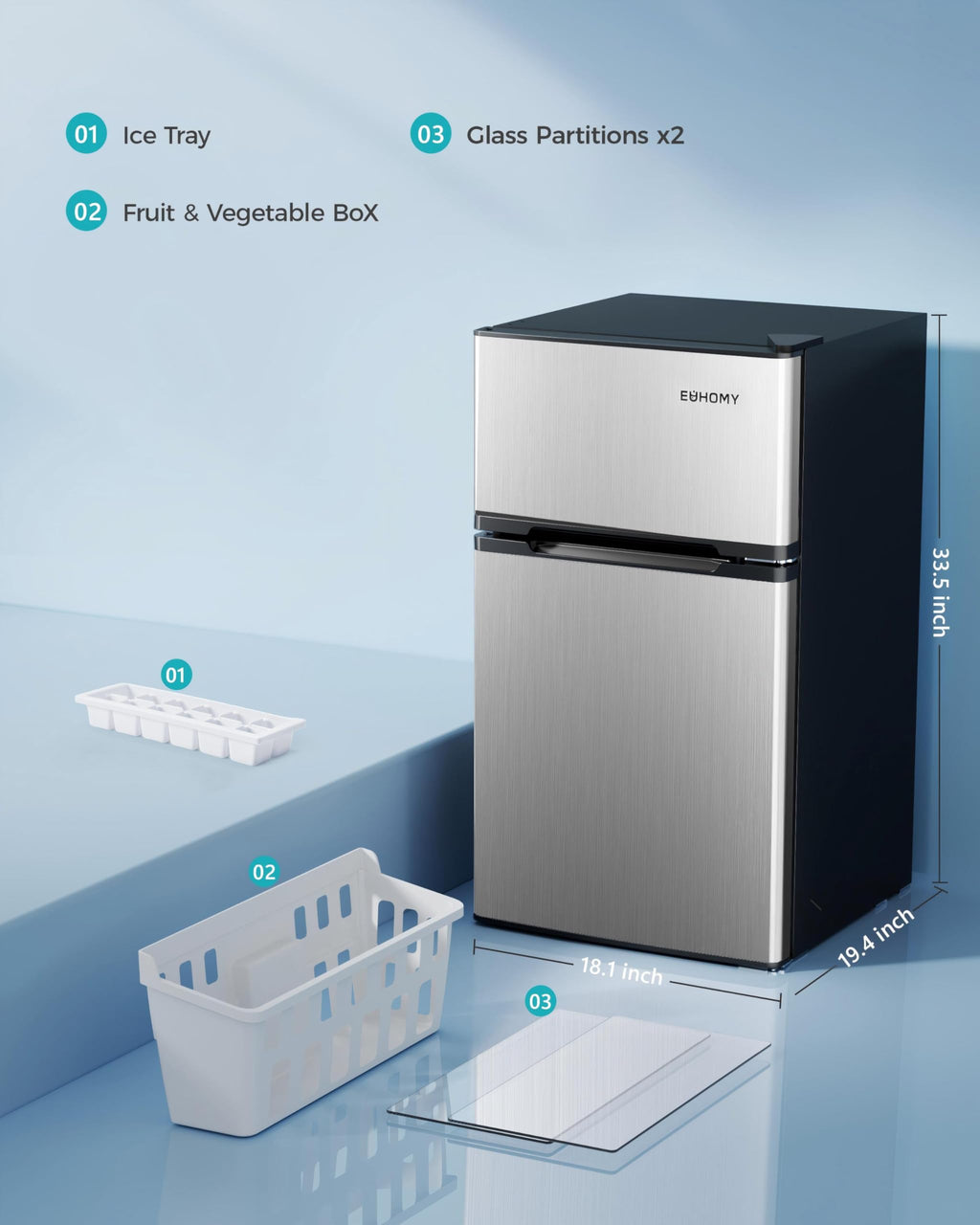EUHOMY Mini Fridge with Freezer, 3.2 Cu.Ft Mini Refrigerator, Dorm Fridge with 2 Door For Bedroom/Apartment/Office-Food Storage Cooling Drink, Black