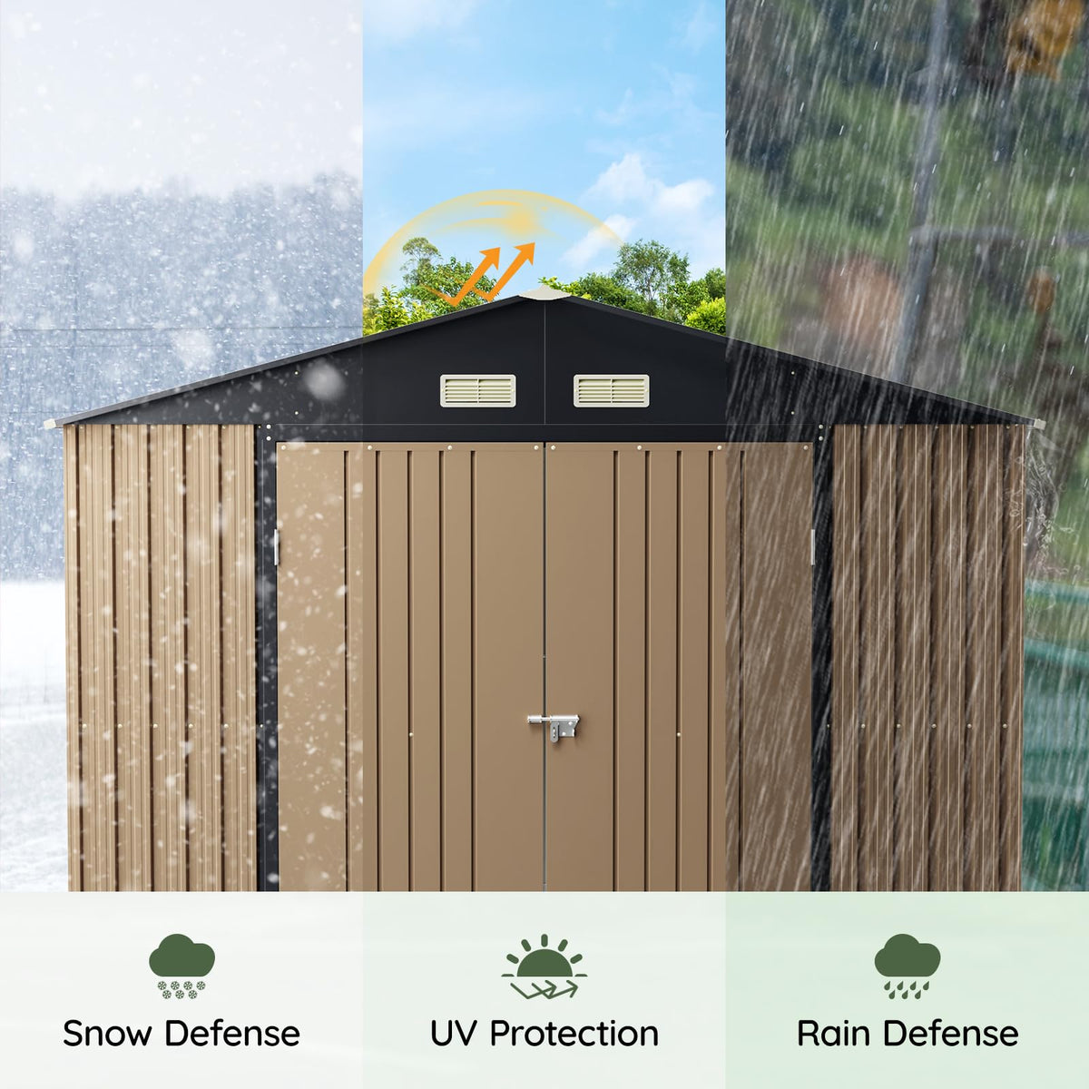 10x10 FT Outdoor Metal Storage Shed, Double Swing Doors, 2 Clear Windows,Tool Shed for Garden, Patio, Backyard Nightblue