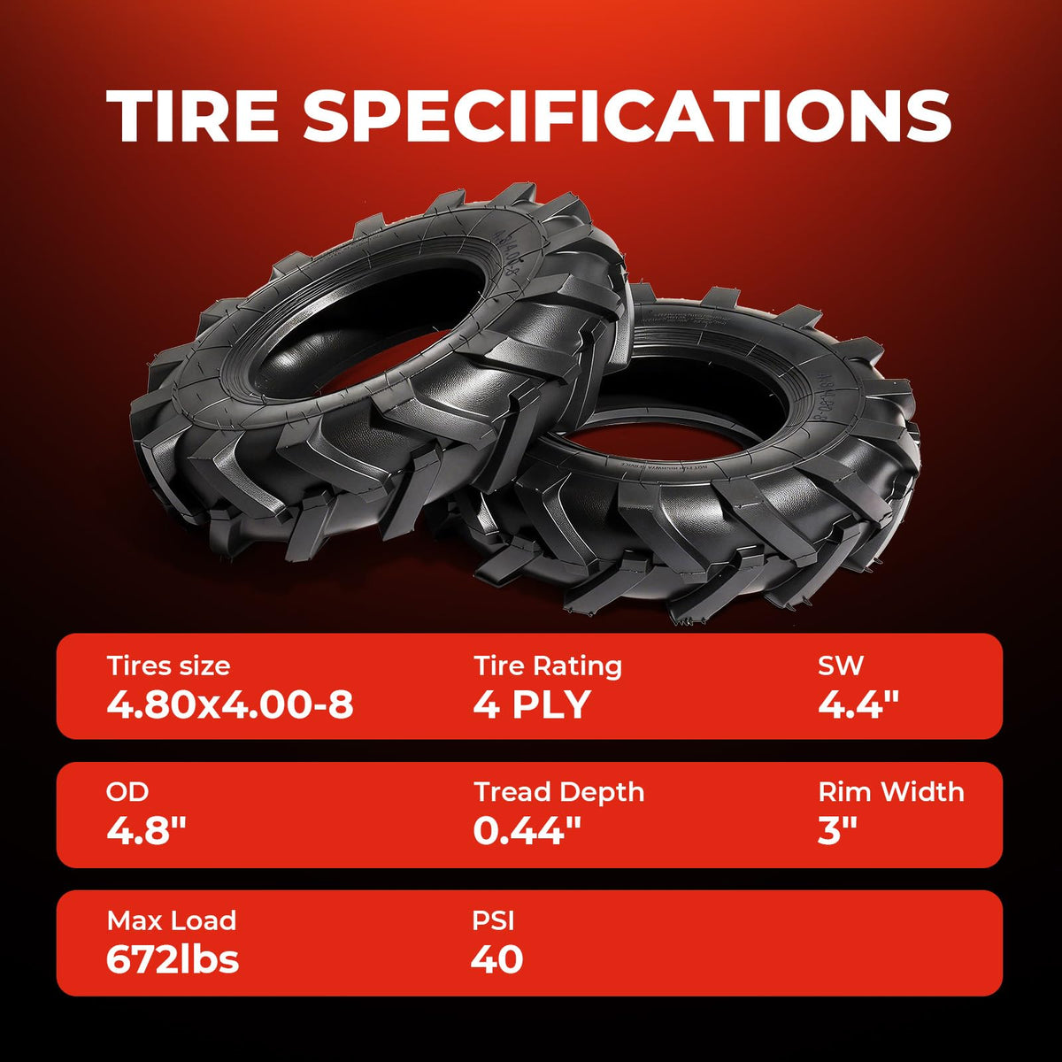 18x8.50-8 Lawn & Garden Mower Tires, Set of 2,4 Ply Tubeless