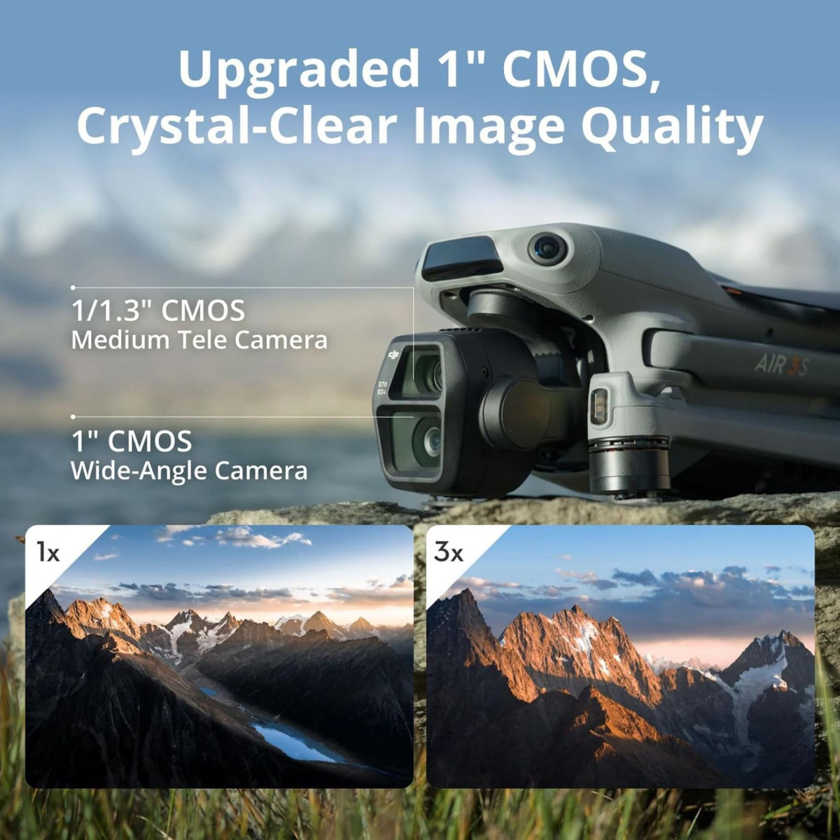DJI Air 3S Fly More Combo (RC-N3), Drone with 1" CMOS Wide-Angle & Medium Tele Camera, 4K/60fps HDR Video, Nightscape Omnidirectional Obstacle
