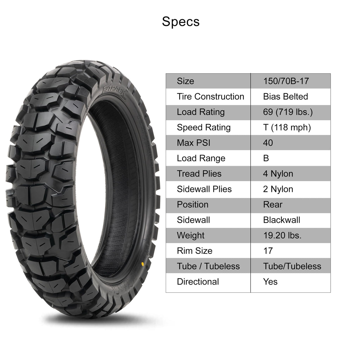 Tusk 2Track Adventure Motorcycle Tire Set ¨C 90/90-21 Front & 130/80-17 Rear ¨C Dual-Sport Off-Road Tires