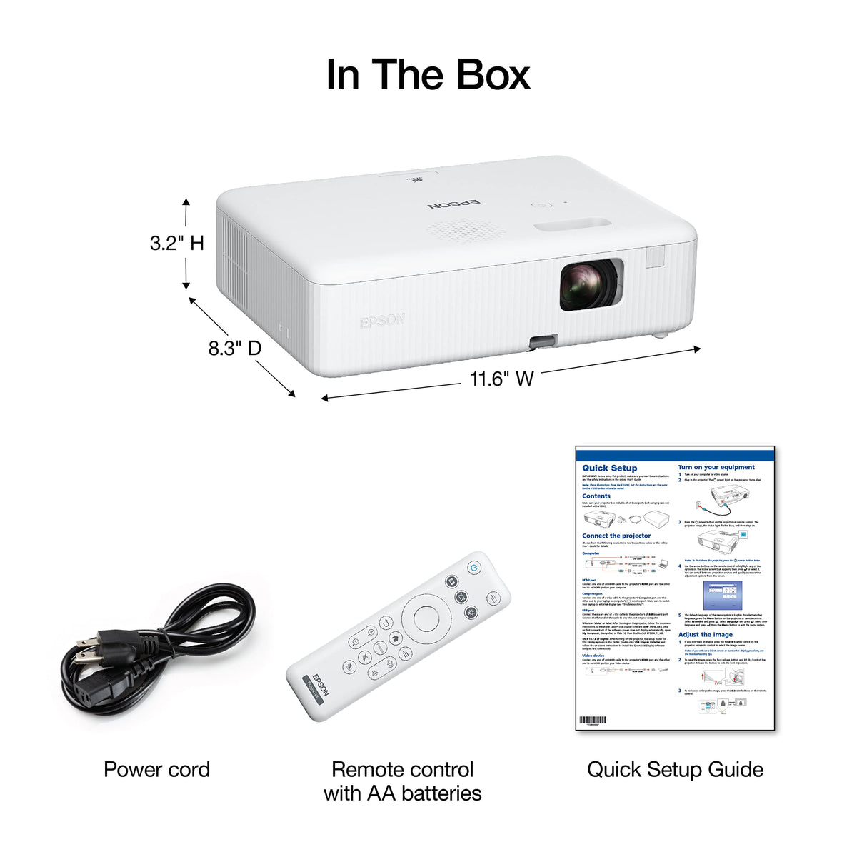 Epson EpiqVision Flex CO-W01 Portable Projector, 3-Chip 3LCD, Widescreen, 3,000 Lumens Color/White Brightness, 5 W Speaker, 300-Inch Home