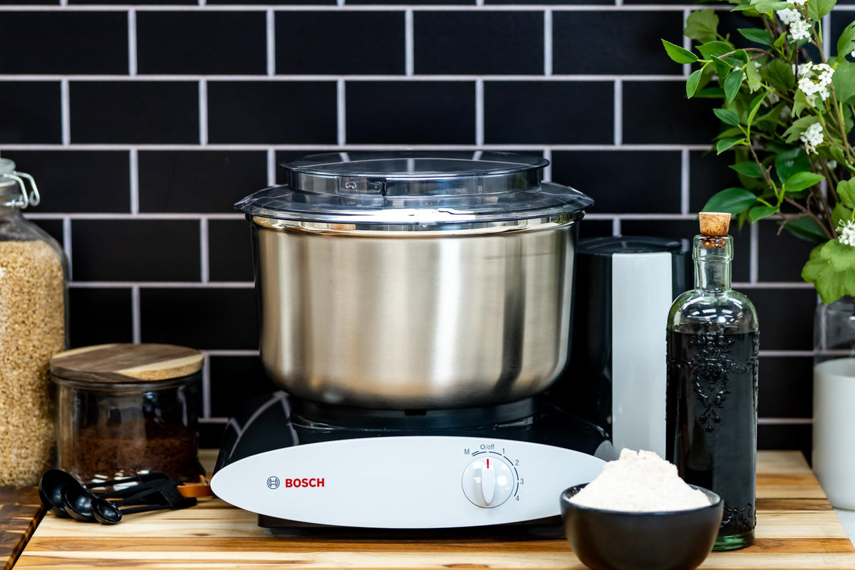 Bosch Universal Plus Stand Mixer with Stainless Steel Bowl with NutriMill Dough Hook Extender Bundle- Black 500 Watt