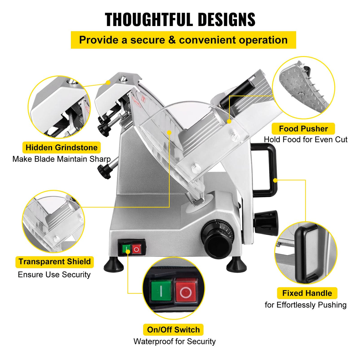 VEVOR Commercial Meat Slicer, 10 inch Electric Food Slicer, 240W Frozen Meat Deli Slicer, Premium Chromium-plated Steel Blade Semi-Auto Meat Slicer