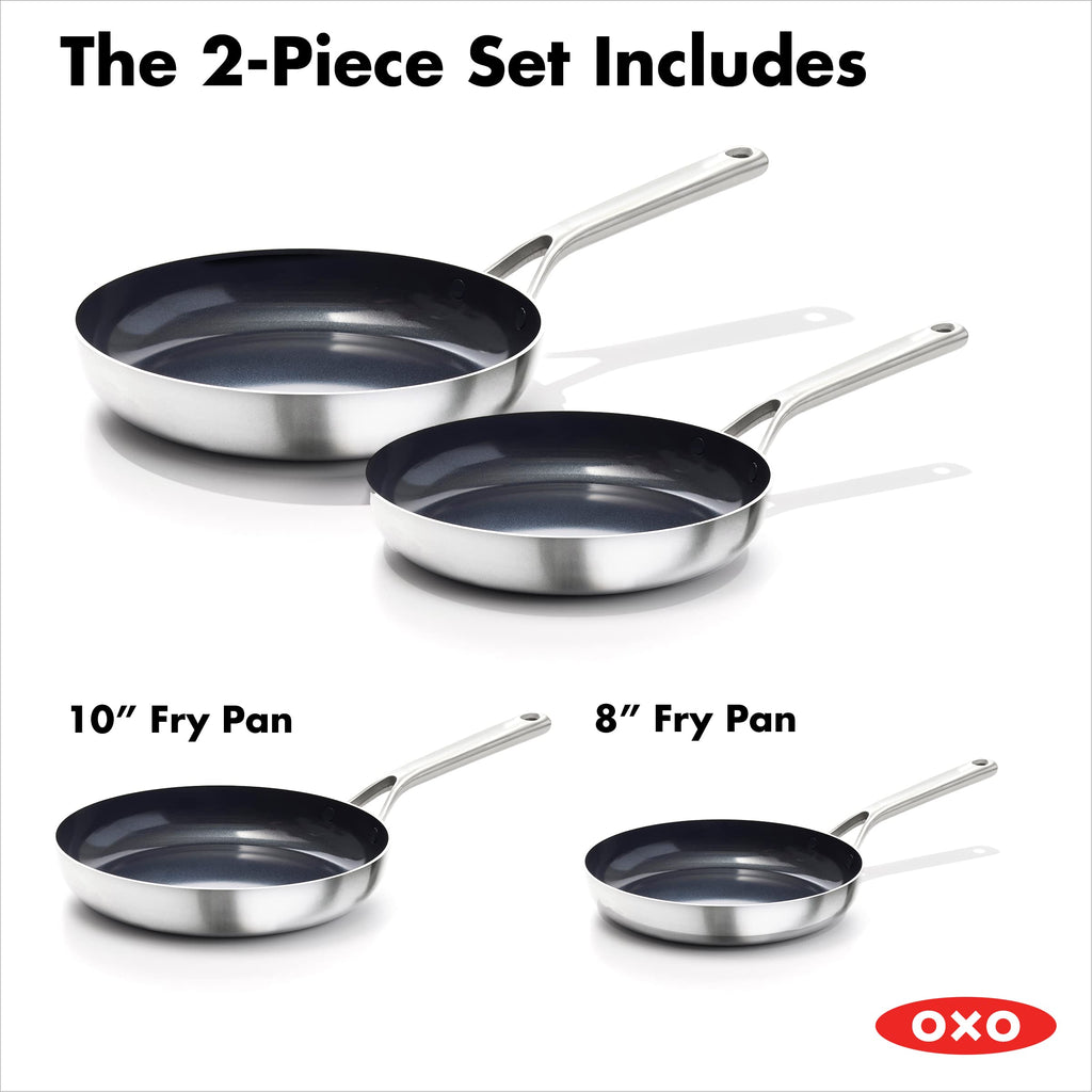 OXO Mira Tri-ply Stainless Steel, 10 Piece Cookware Pots and Pans Set, Skillets, Saute, Saucepans, Lids,Incl Ceramic Nonstick Frying Pan,Induction