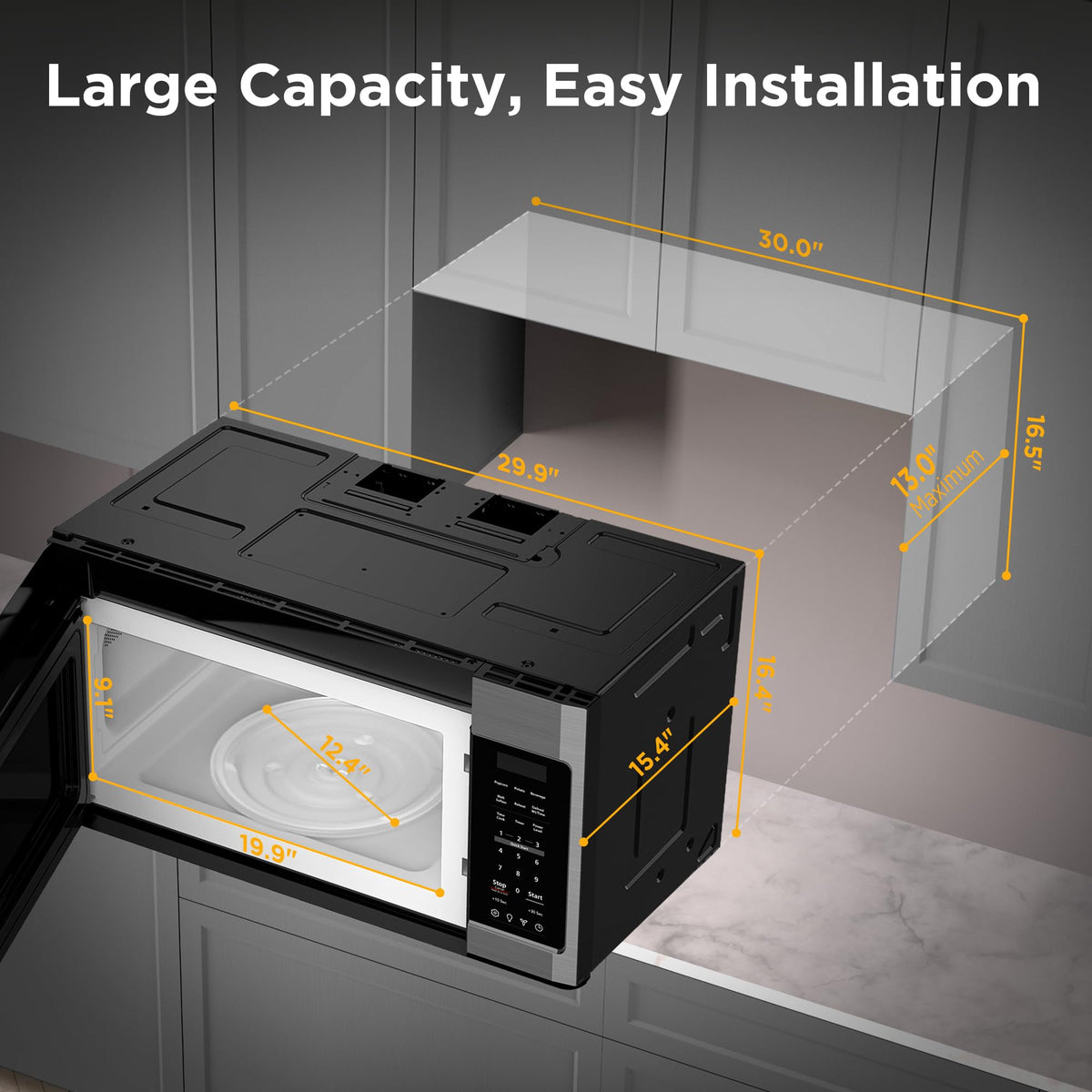 BLACK+DECKER EM044KB19 Over The Range Microwave Oven with One Touch, 1000 Watts, 400 CFM and Auto Cooking, OTR 1.9 Cu.ft