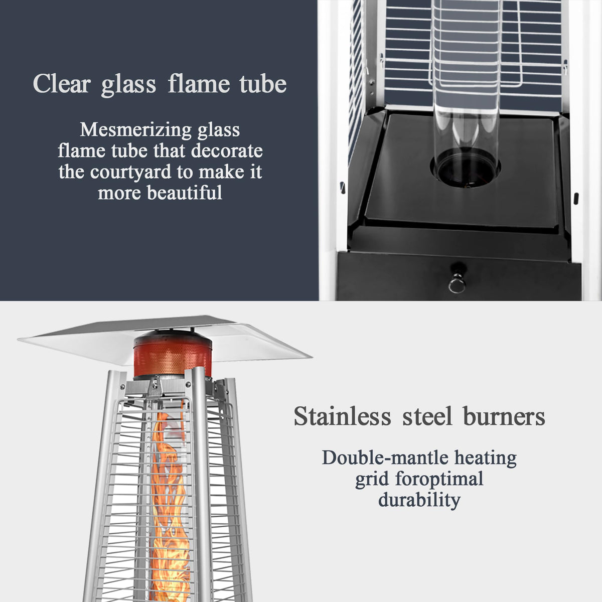 PAMAPIC Patio Heater, 42,000 BTU Quartz Glass Tube Brown Tower Propane Outdoor Heater with Cover